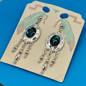 Southwestern Silver and Abalone Shell Dangle Earrings